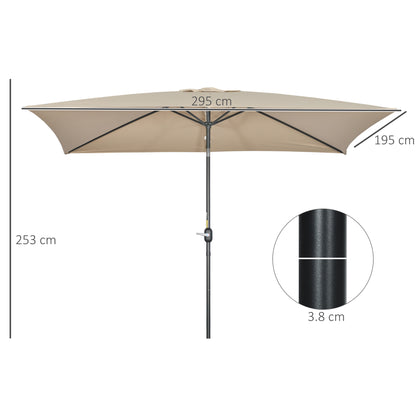 3x2m Patio Parasol Canopy Tilt Crank 6 Ribs Sun Shade Garden Khaki