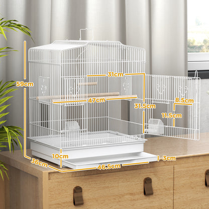 59cm Large Bird Cage with Perches, Food Bowls, Swing, White