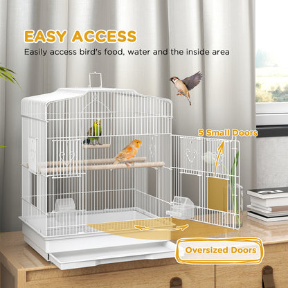 59cm Large Bird Cage with Perches, Food Bowls, Swing, White