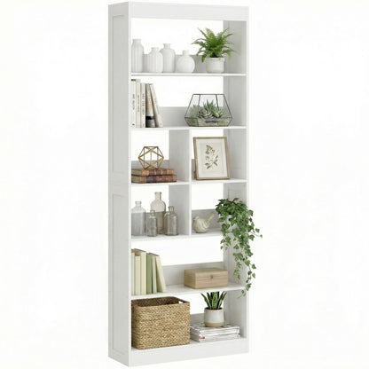 Bookcase, 6-Tier Bookshelf with 4 Open Storage Shelves, 4 Cubes, 68 x 24 x 180 cm Tall Display Shelf with Anti-Tipping Design for Living Room, Bedroom, Study, White