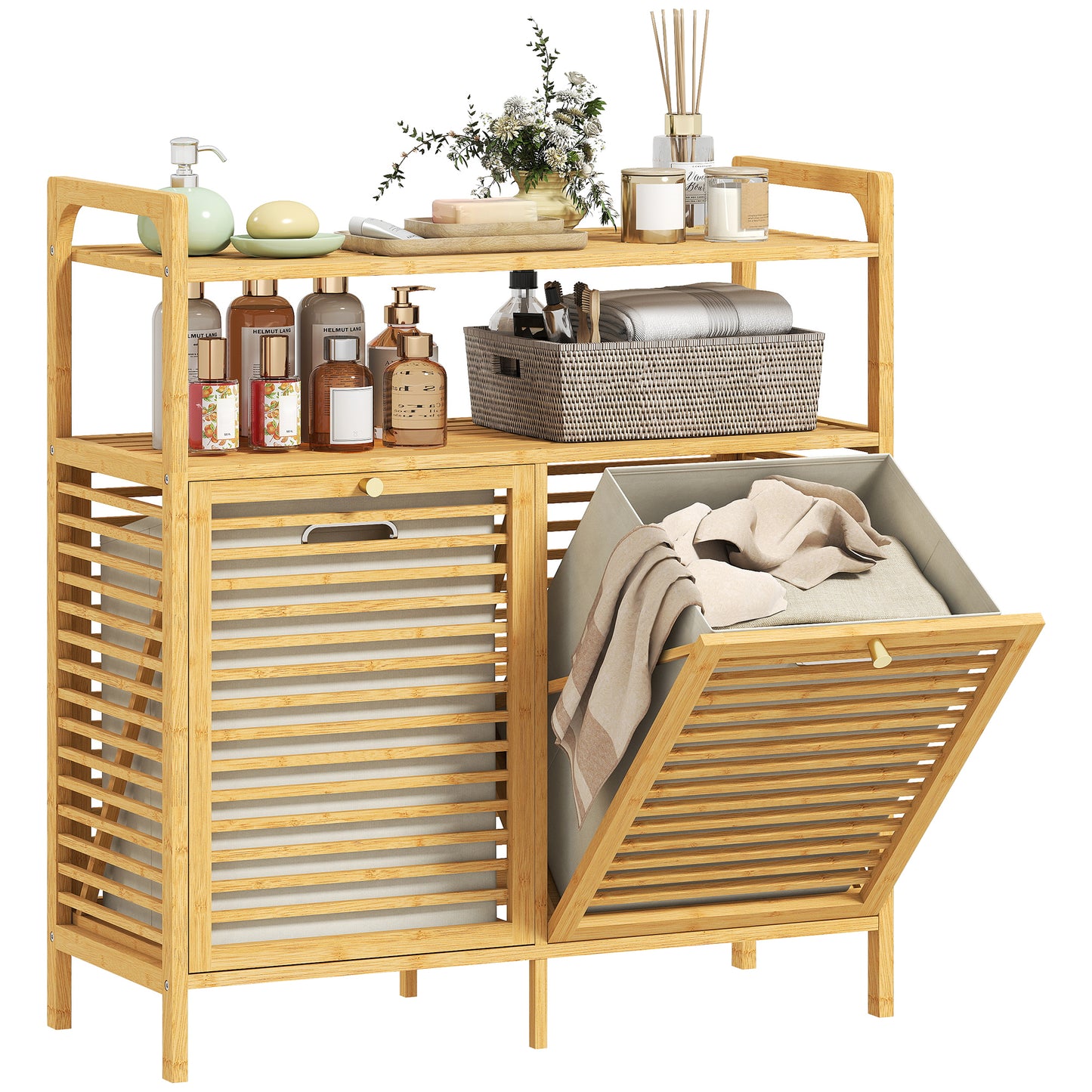 Double Tilt Out Laundry Cabinet Bamboo Laundry Hamper Cabinet