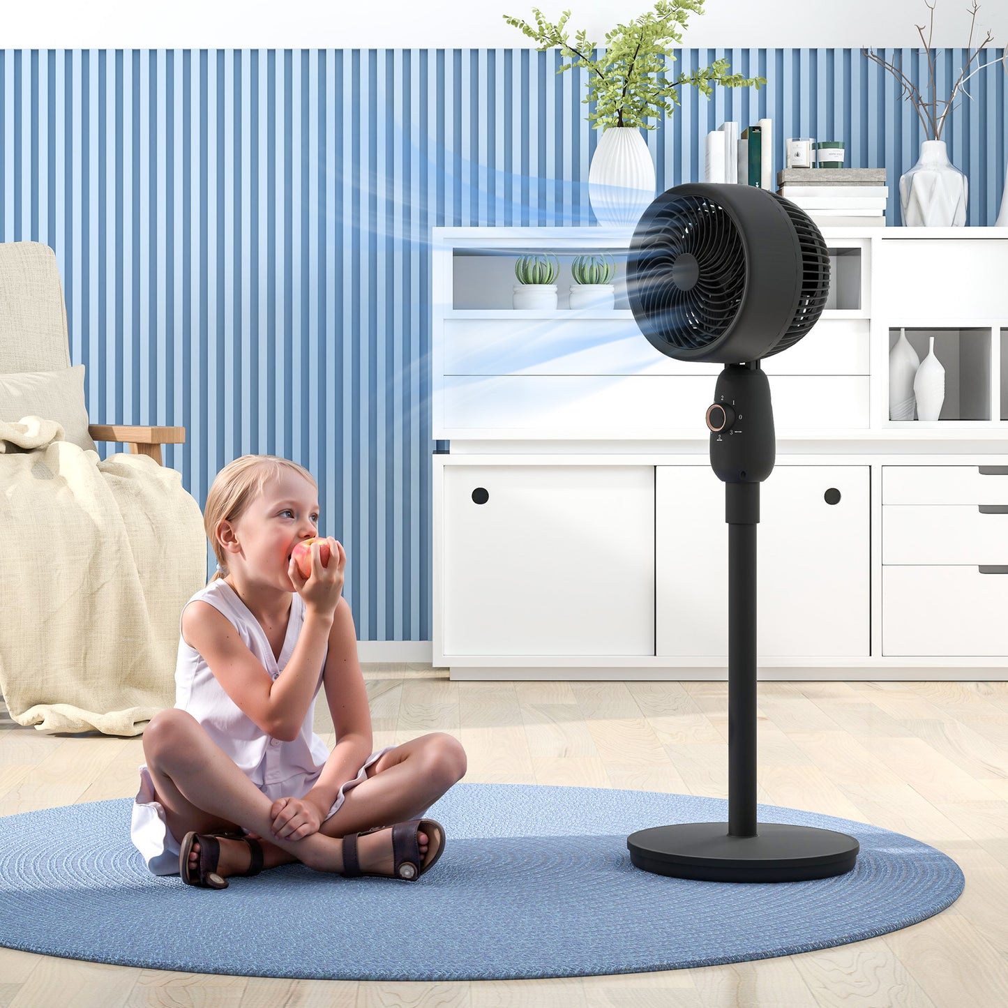 Pedestal Fan for Bedroom, Powerful Air Circulator with 3 Speed, Black