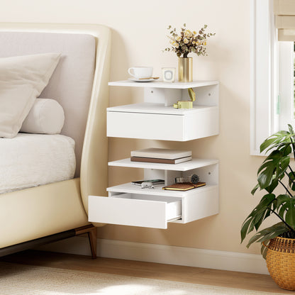 Modern Nightstand Set of 2, Wall Mounted Bedside Cabinet, White