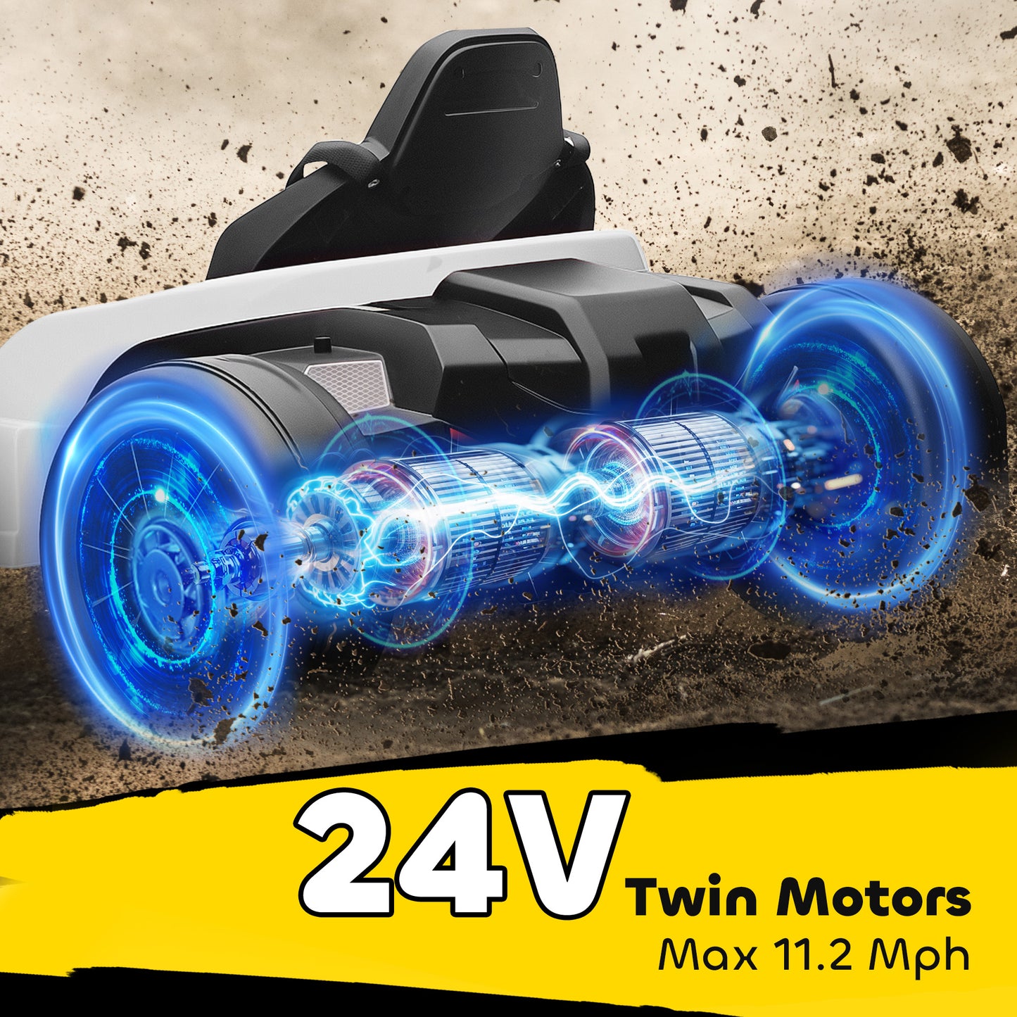 24V Electric Go Kart with Drift Mode, Adjustable Seat, White