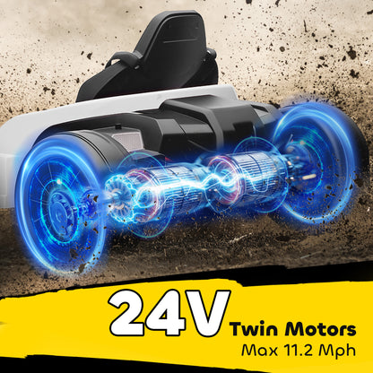 24V Electric Go Kart with Drift Mode, Adjustable Seat, White