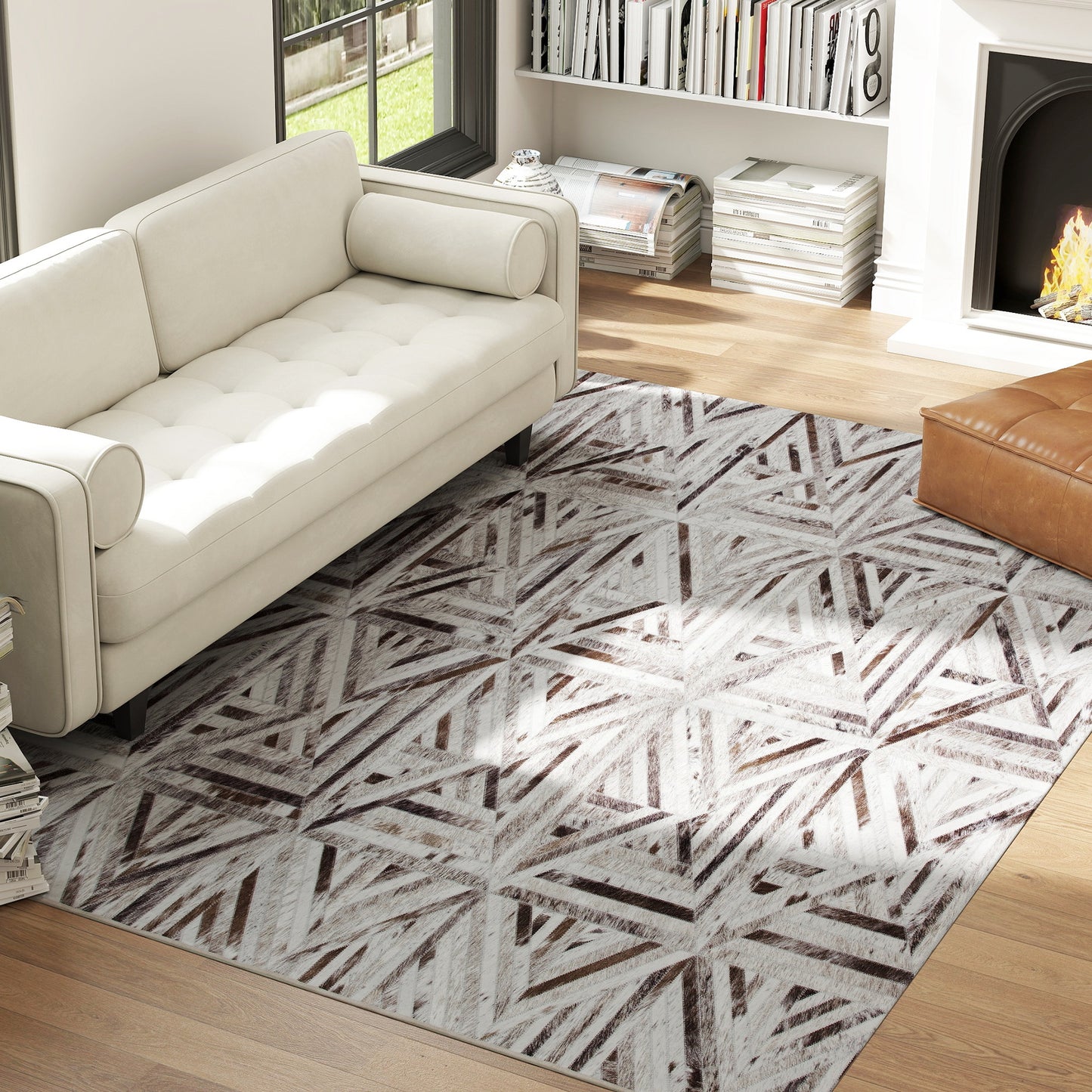 Non-Slip Washable Rug, Chenille Floor Carpet for Living Room, Brown