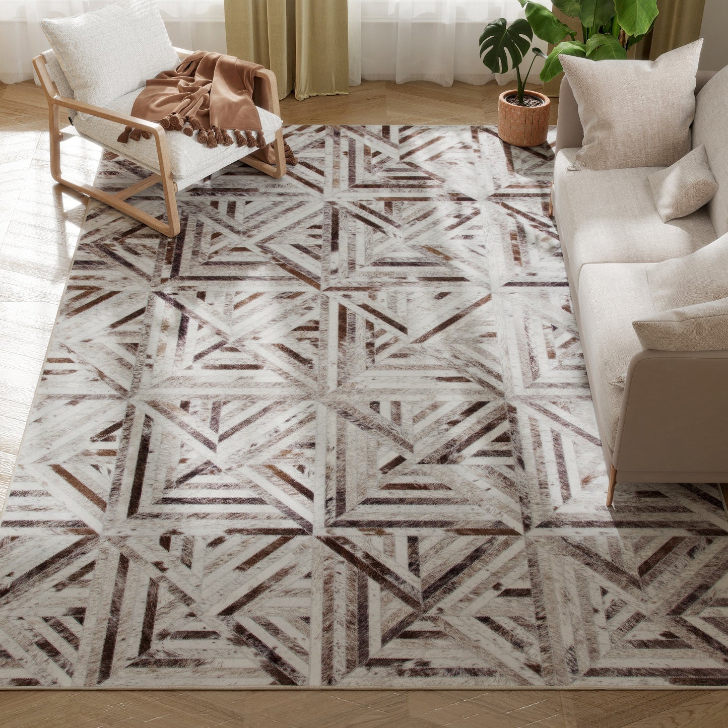 Non-Slip Washable Rug, Chenille Floor Carpet for Living Room, Brown