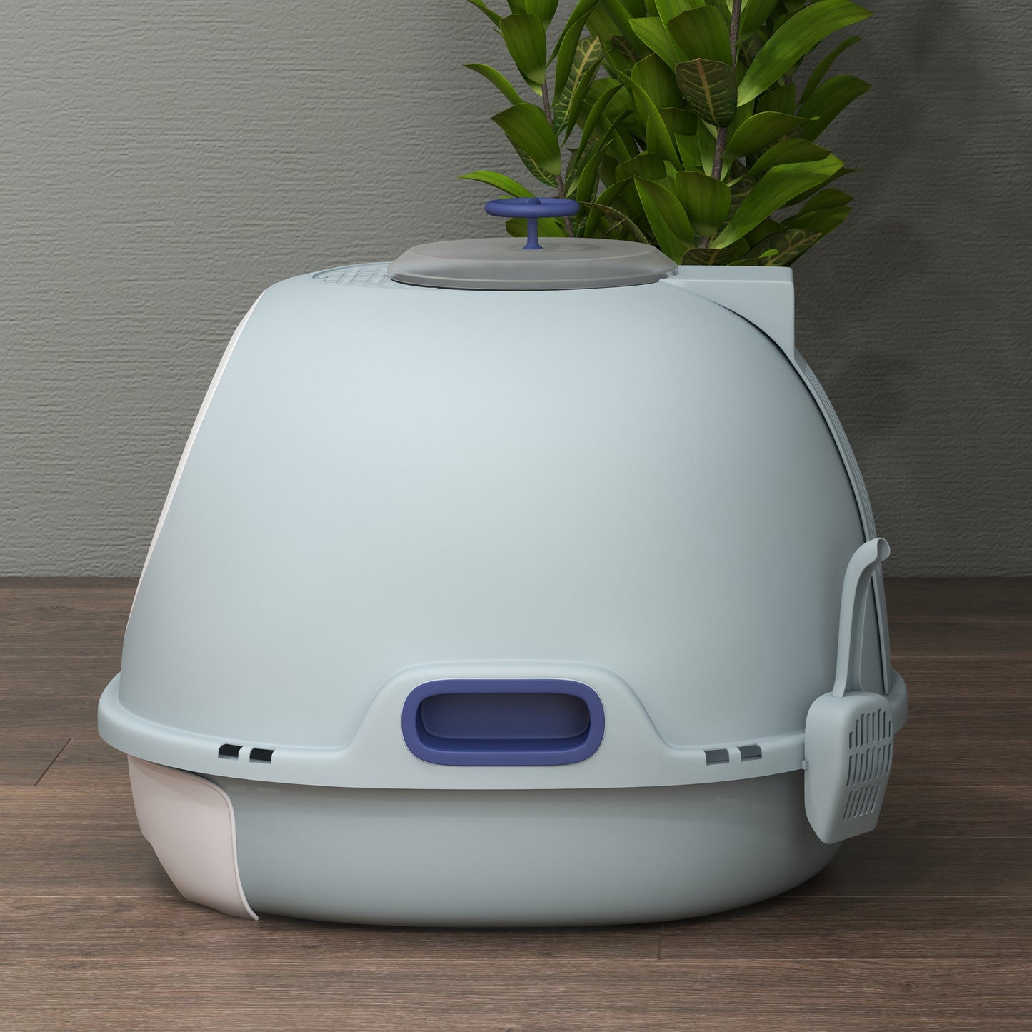 Cat Litter Box Toilet With Litter Scoop Enclosed Drawer Skylight Easy To Clean Blue