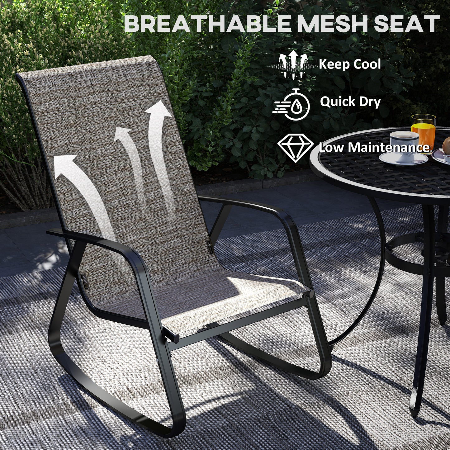 Garden Rocking Chair with Armrests, High Back, Light Brown