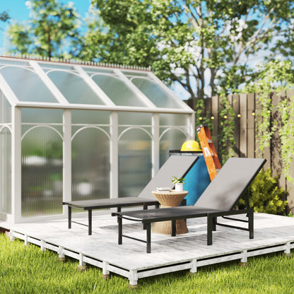 Sun Loungers Set of 2, 5-Level Reclining Sunbeds, Grey
