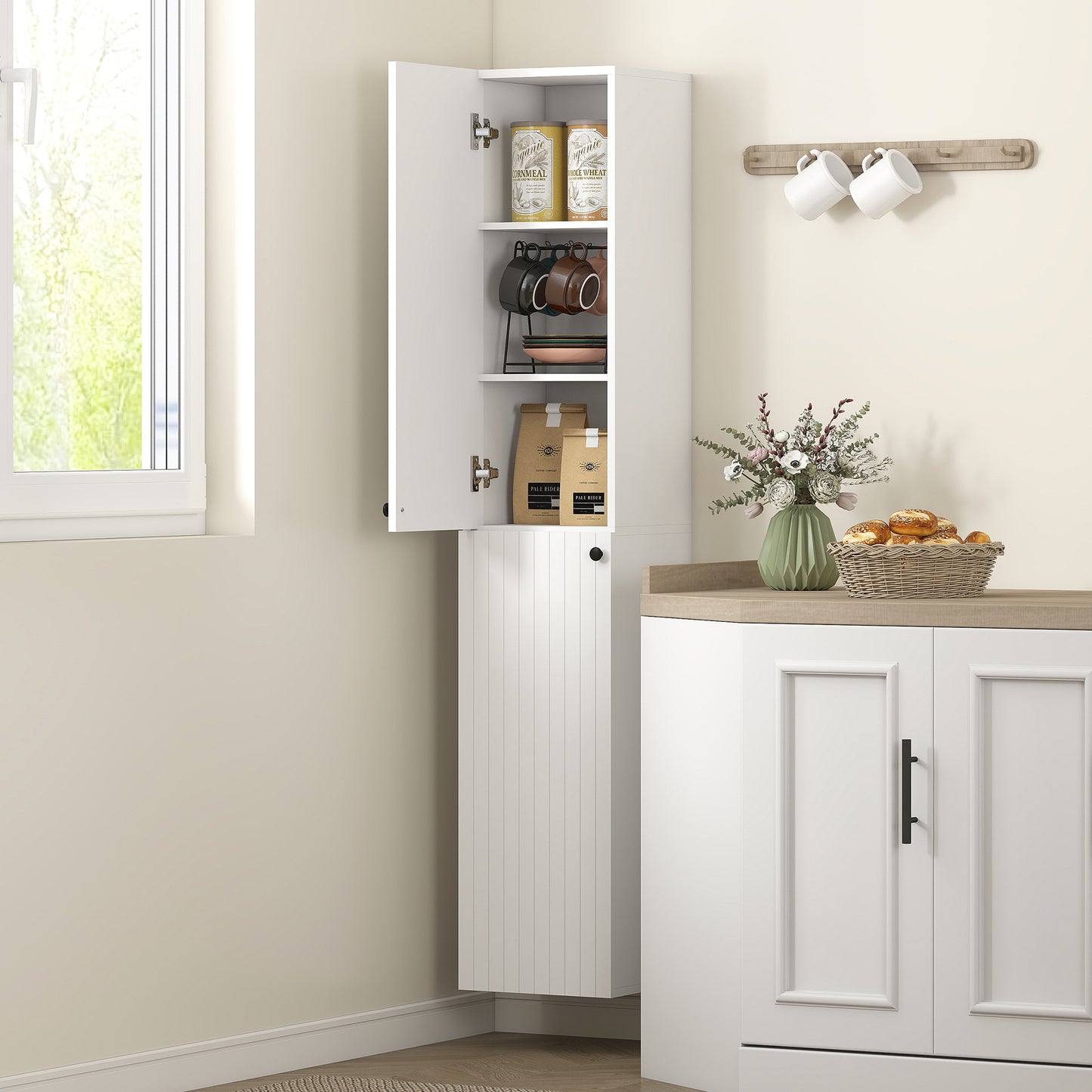 Wall Mounted Slim Bathroom Storage Cabinet with 6-Tier Shelf White