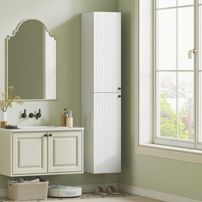 Wall Mounted Slim Bathroom Storage Cabinet with 6-Tier Shelf White