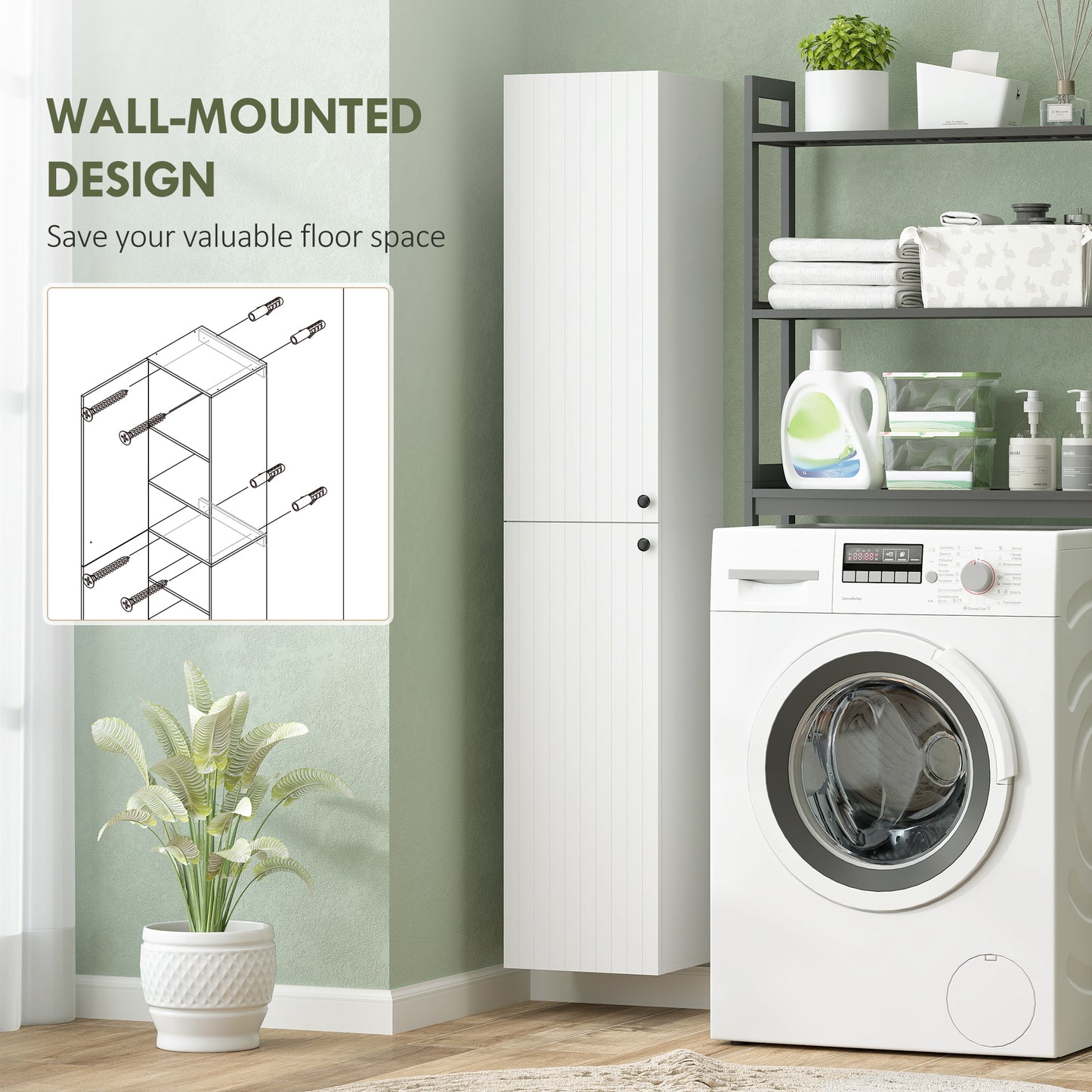 Wall Mounted Slim Bathroom Storage Cabinet with 6-Tier Shelf White