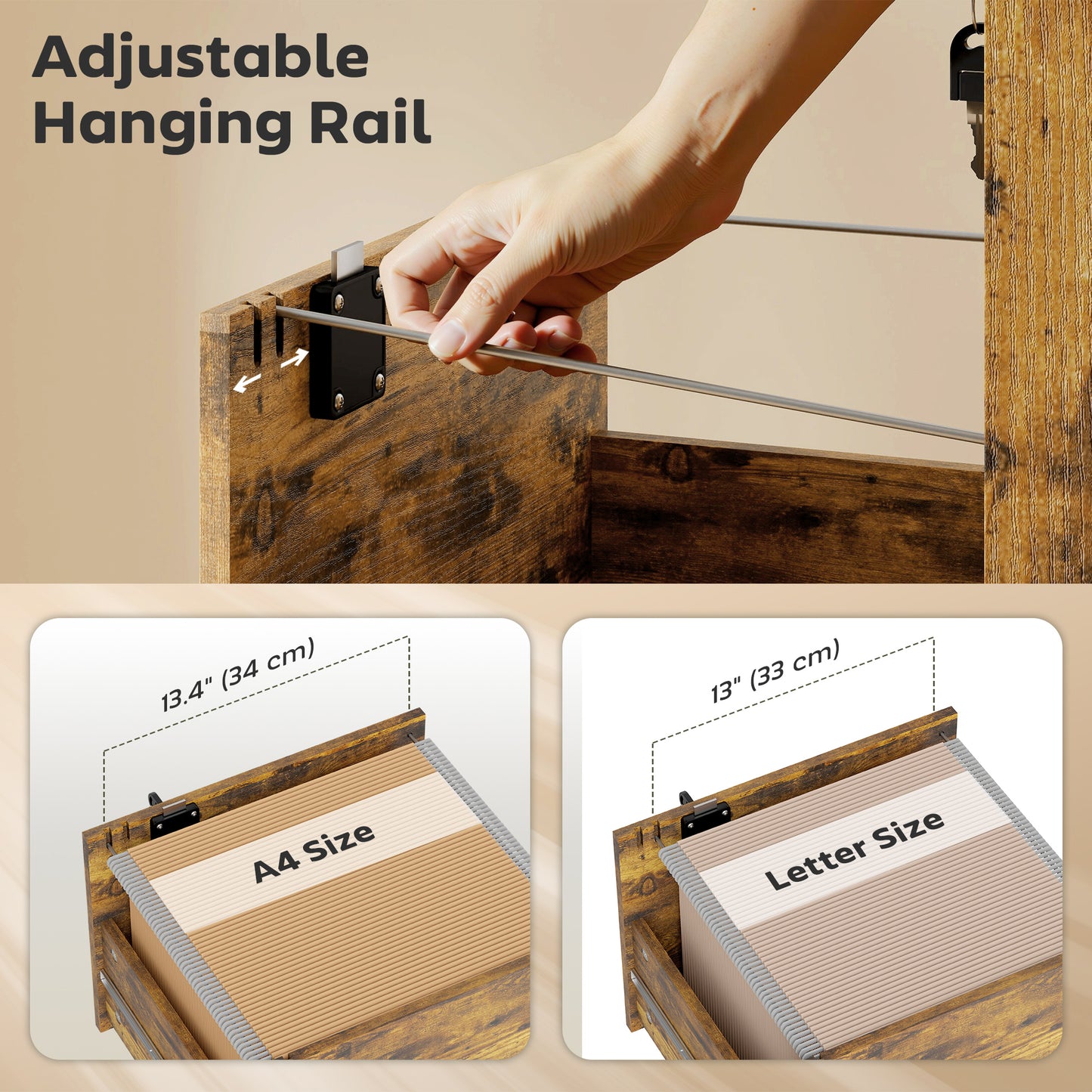 3 Drawer File Cabinet Rolling Filing Cabinet for A4 and Letter Brown