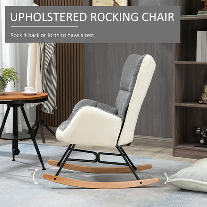 Rocking Chair for Nursery Upholstered Wingback Armchair Grey and Cream