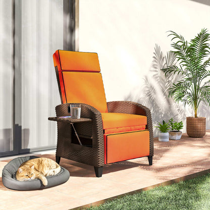 Garden Recliner with Cushion, Rattan Recliner Chair with Armrests