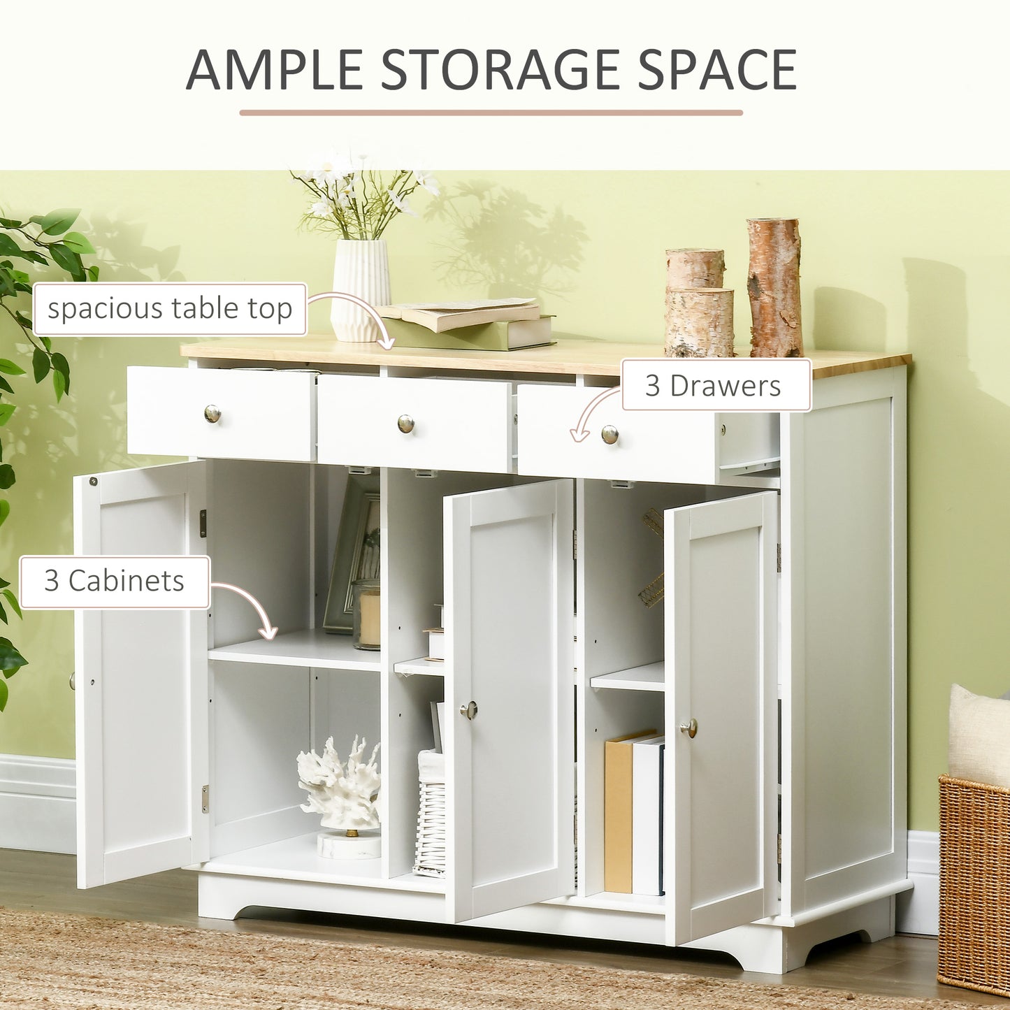 Modern Sideboard Buffet Cabinet with Storage Cabinets and Drawers White