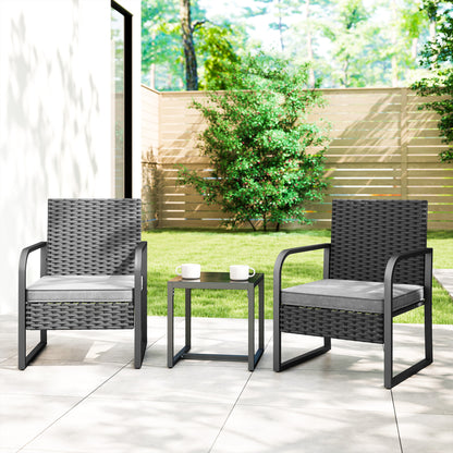 Rattan Bistro Set, 3 Piece Garden Furniture Set Cushions, Black