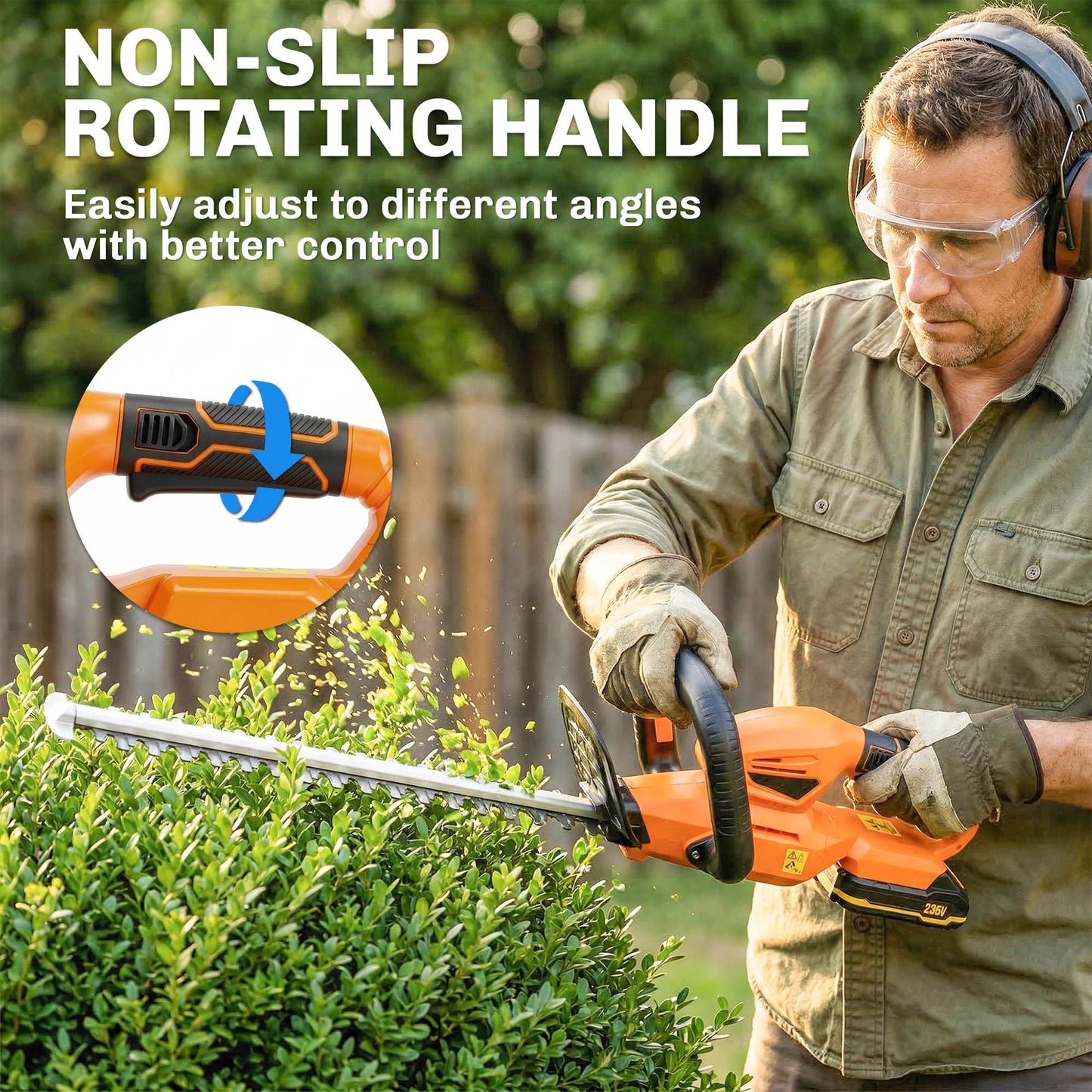 20" Cordless Hedge Trimmer with Dual Action Blade, 2000mAh Battery