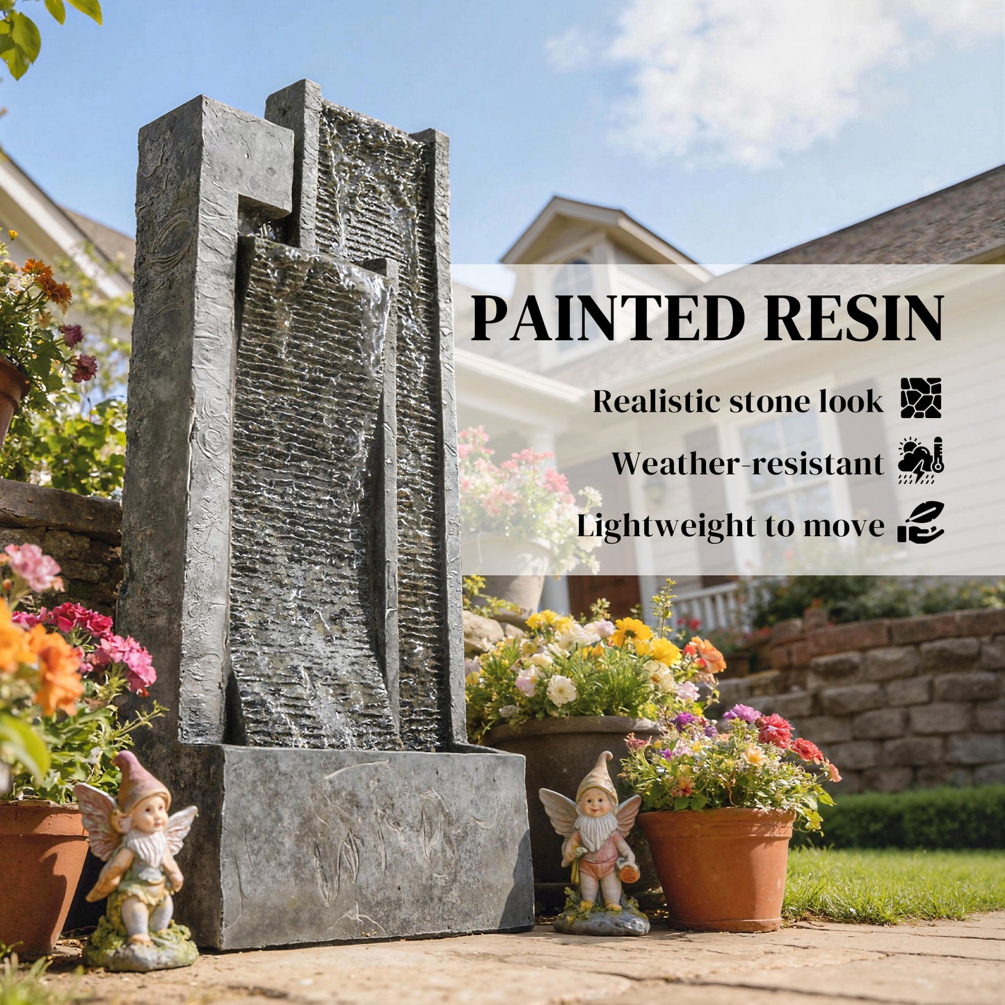 Water Feature with Planter, Resin Waterfall Feature, Dark Grey