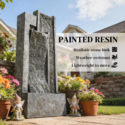 Water Feature with Planter, Resin Waterfall Feature, Dark Grey