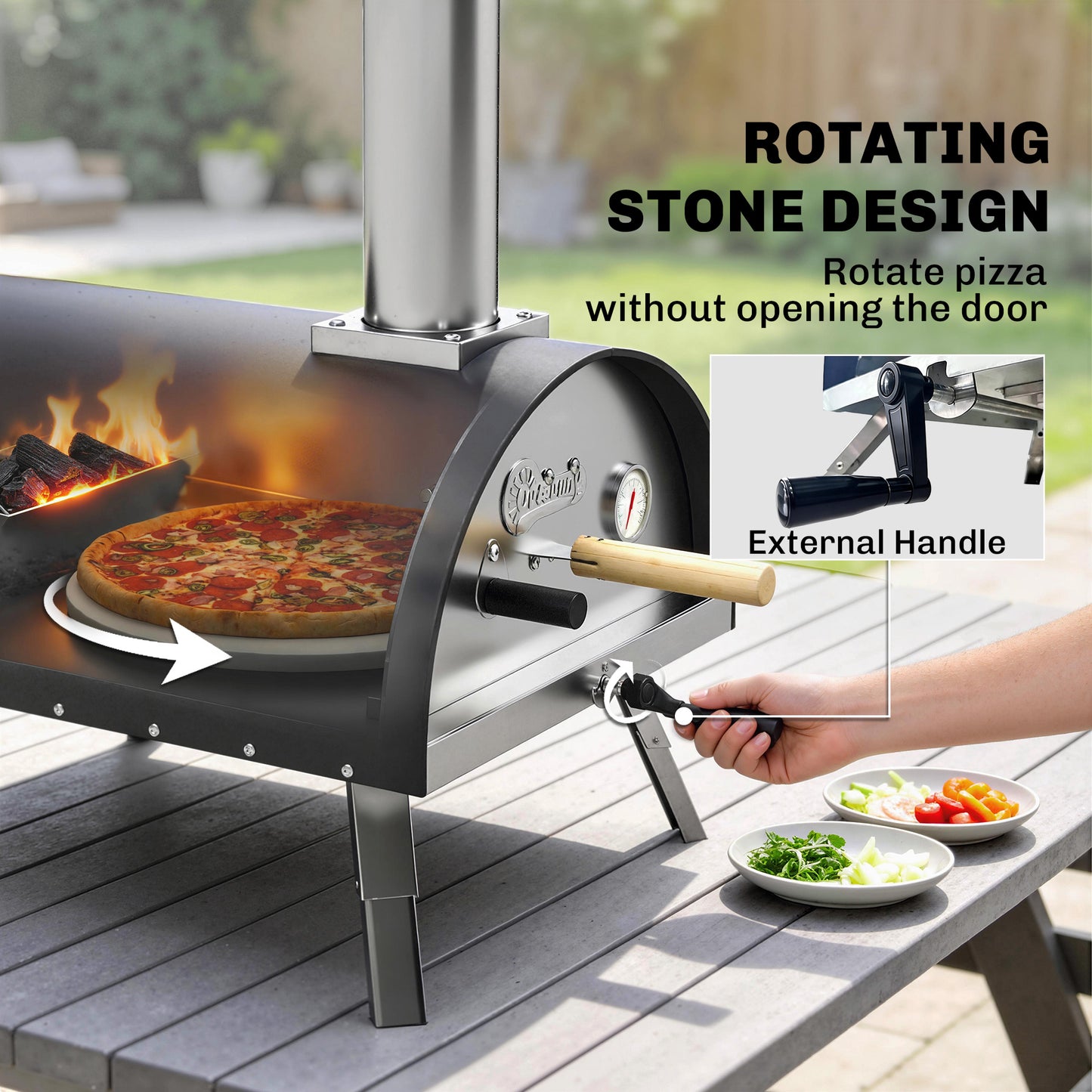 Outdoor Pizza Oven Portable w/ 12" Rotating Stone