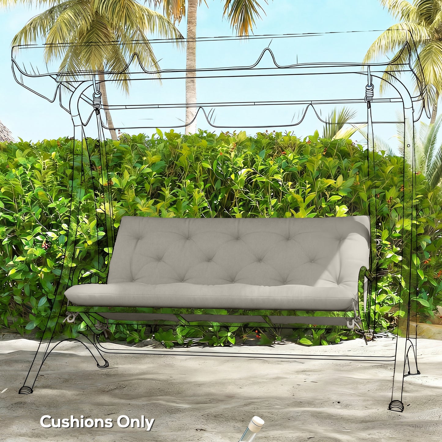 Garden Bench Cushion, Seat Pad with Ties, Light Grey