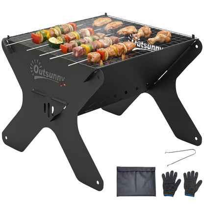 2-In-1 Portable BBQ Grill and Camping Fire Pit with Gloves