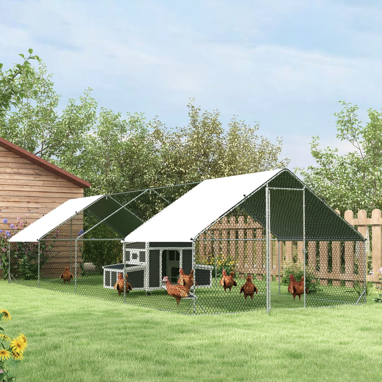 Walk In Chicken Run Large galvanised Chicken Coop w/ Cover 3 x 8 x 2m