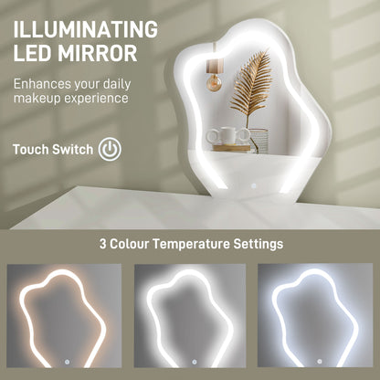 Dressing Table with LED Leaf Shape Mirror and 5 Drawers, White