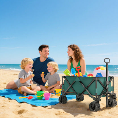 Outdoor Cart Folding Cargo Wagon Trailer Beach w/ Handle Green