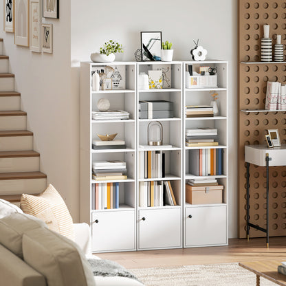 Tall Bookcase, 6-Tier Bookshelf with 3 Adjustable Shelves, White