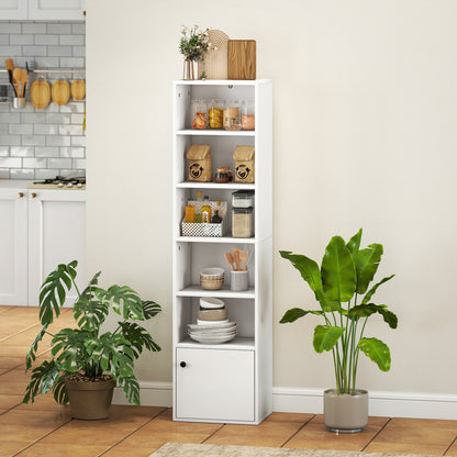 Tall Bookcase, 6-Tier Bookshelf with 3 Adjustable Shelves, White