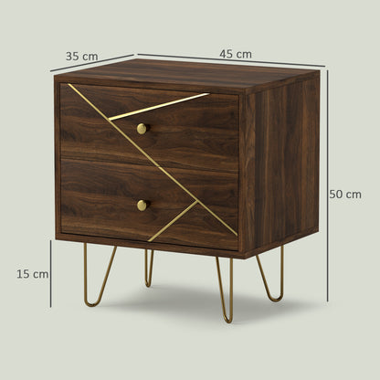 Bedside Tables Set of 2, Modern Side Table Set with 2 Drawers, Brown