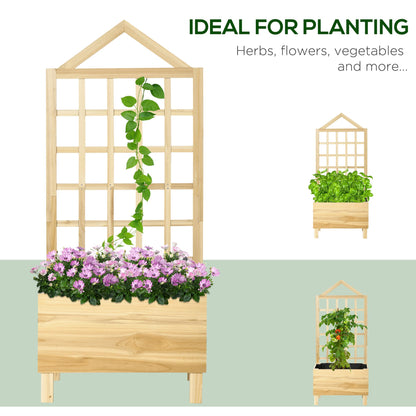 Wooden Garden Planters with Trellis for Vine Climbing Plants, Natural