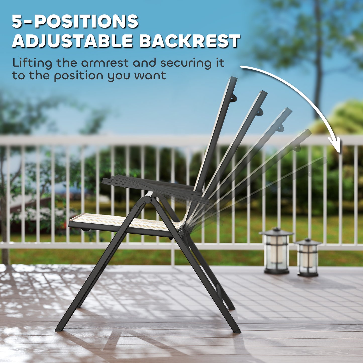 2PCs Rattan Folding Chair w/ 5-Position Adjustable Backrest, Orange