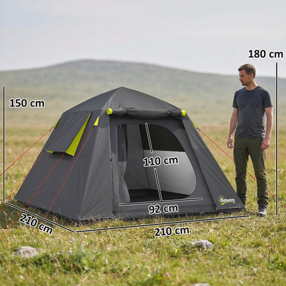 Camping Tent, 2 Man Dome Tent with 2 Doors and 2 Windows, 3000mm Waterproof, with Sewn-in Groundsheet, Carry Bag and Top Hook for Fishing Hiking Festival, Grey & Green