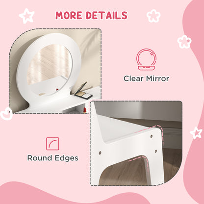 Kids Dressing Table with Mirror and Stool, Kids Vanity Table Make up Set with Storage Drawers Gift for Aged 3–8 Years Old - White