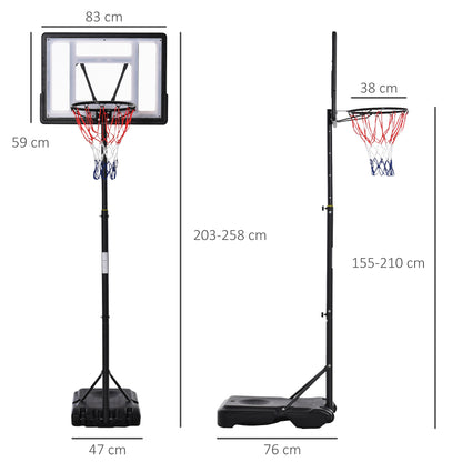 1.55-2.1m Basketball Hoop and Stand w/ Fillable Base, Wheels - Black