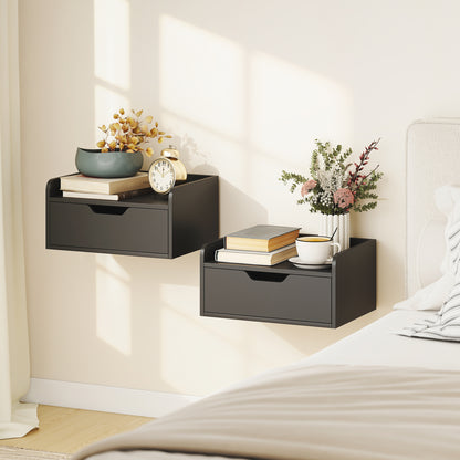 Floating Nightstands Set of 2, Nightstand with Drawer, Black