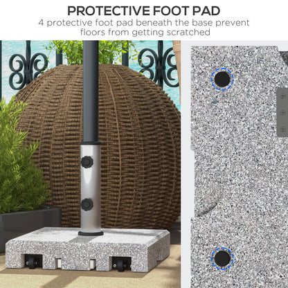 Granite Parasol Base, 28kg Heavy Duty Square Umbrella Stand with Wheels, Retractable Handle, Stainless Steel Tube, Grey