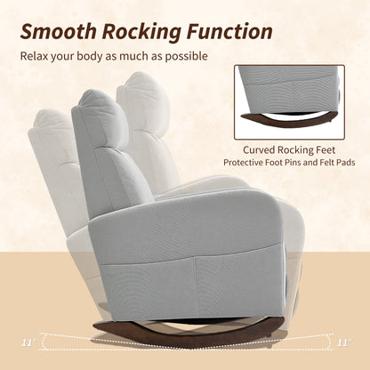 Modern High Back Corduroy Leisure Rocking Chair for Nursery, Grey