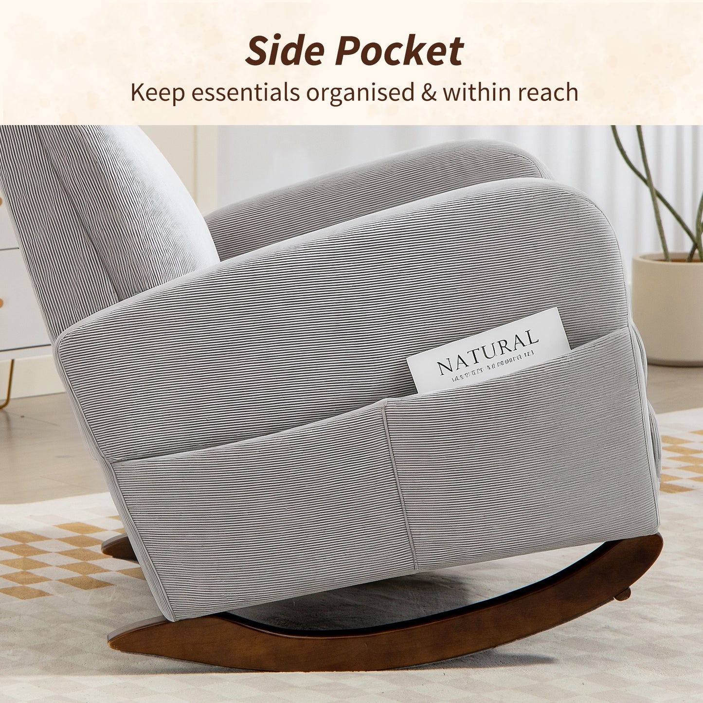 Modern High Back Corduroy Leisure Rocking Chair for Nursery, Grey