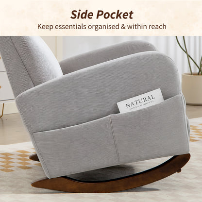 Modern High Back Corduroy Leisure Rocking Chair for Nursery, Grey
