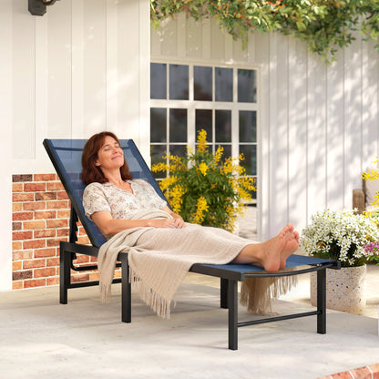 Sun Lounger, 5-Level Reclining Sun Lounger Chair, Dark Blue