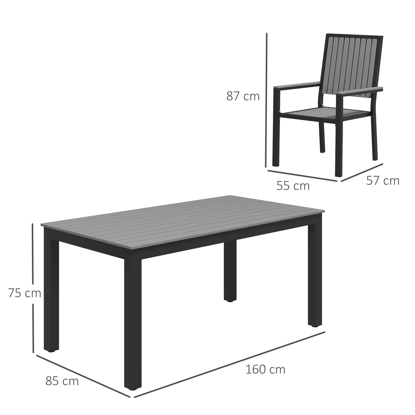 6 Seater Aluminium Garden Dining Set with Stackable Chairs, Grey