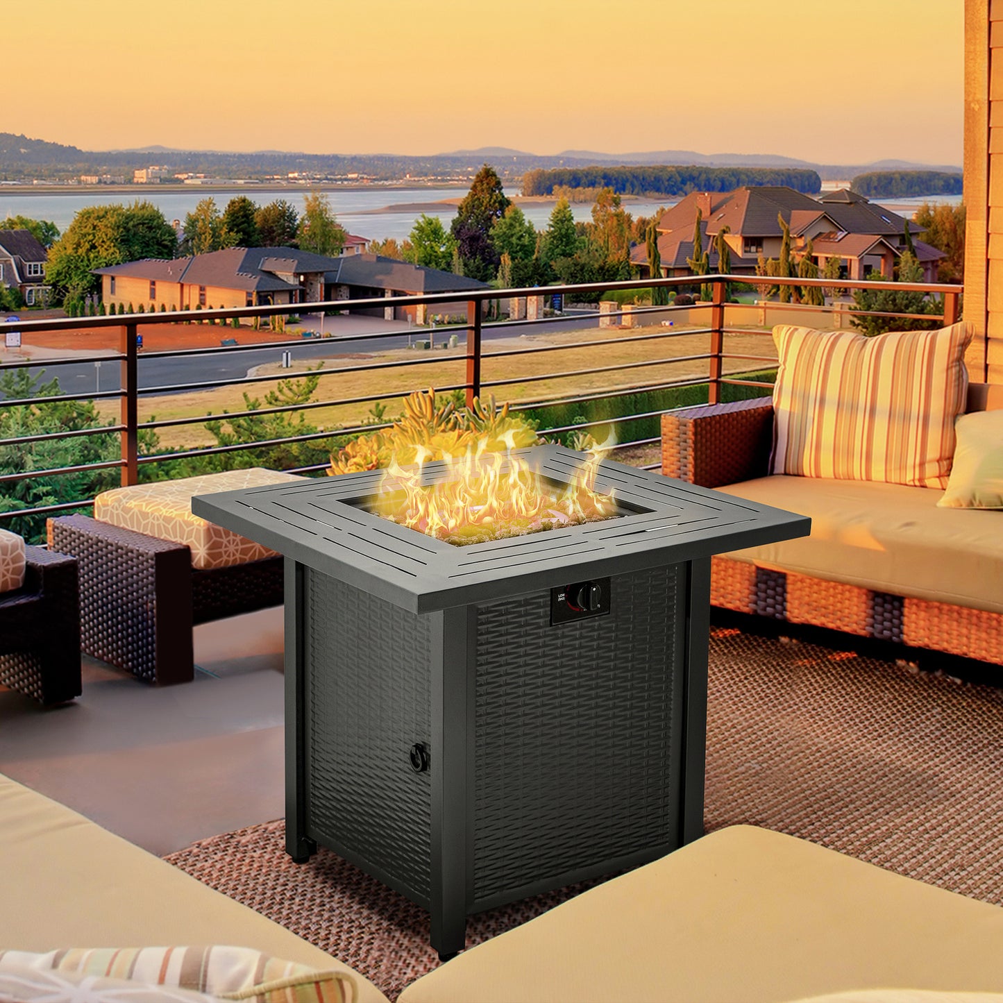 Outdoor Propane Gas Fire Pit Table w/ Rain Cover, 40000 BTU, Black