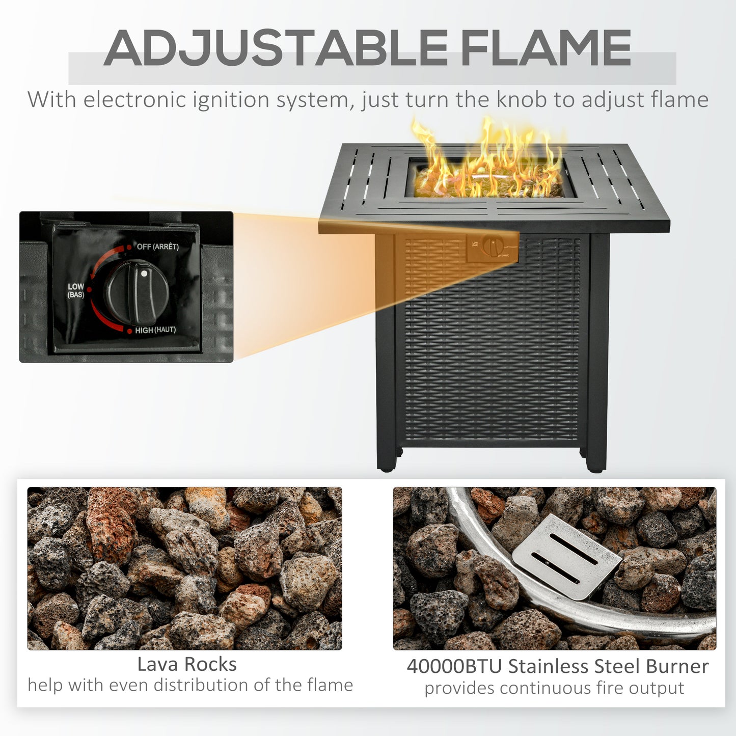 Outdoor Propane Gas Fire Pit Table w/ Rain Cover, 40000 BTU, Black