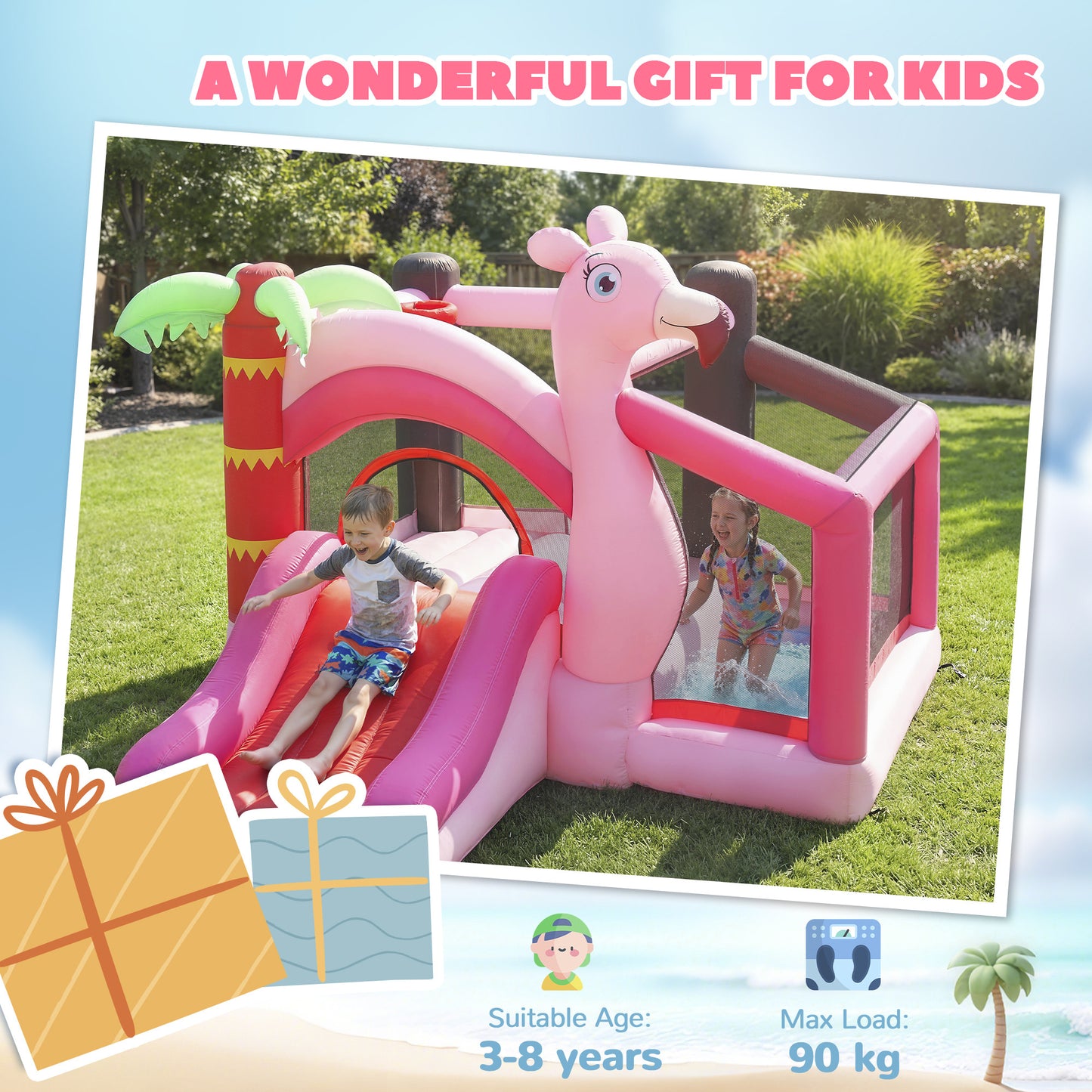 Kids Inflatable Bounce House with Blower for Indoor Outdoor, Pink