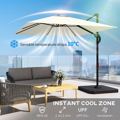 2.4 x 2.4 m Cantilever Parasol w/ Umbrella Weights, Cream White